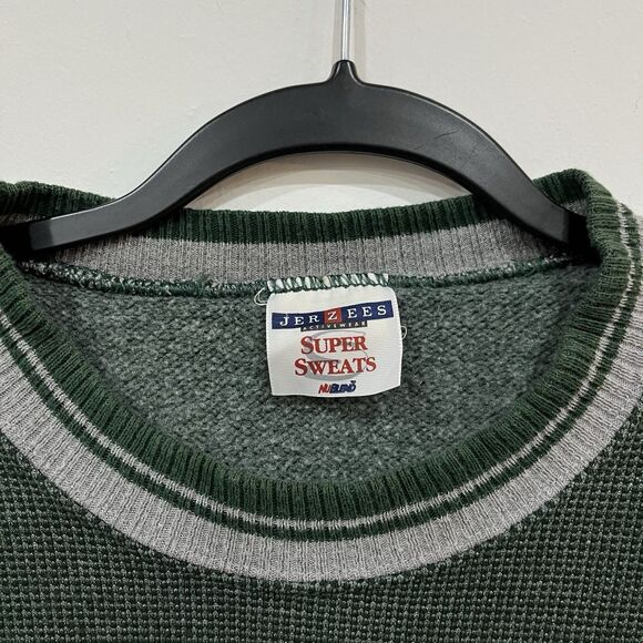 Vintage Jerzees Super Sweats Green Ringer Sweatshirt Striped Cuff Large - Picture 5 of 6